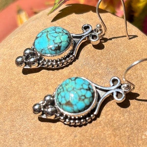 Handmade Round Natural Turquoise Dangle Earrings: Gemstone Jewelry