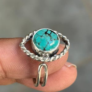 Authentic Tibetian Turquoise Ring 925 Solid Sterling Silver Handmade Statement Hippie Bohemian Ring Jewelry Gift For Her Free Size Ring