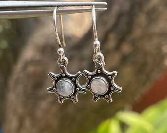Moonstone 925 Sterling Silver Drop, June Birthstone Dangle Earrings, Rainbow Moonstone Earring, Women Jewelry,