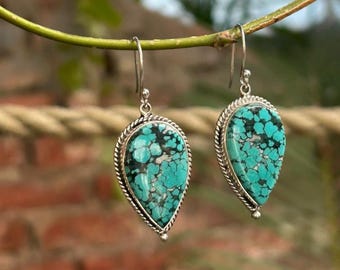 Turquoise Drop Earrings: 925 Sterling Silver Boho Dangle Jewelry