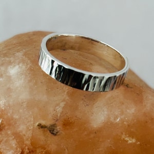 4mm Solid Silver Band Ring, Promise Band Ring, Hammered Texture Sterling Silver Ring
