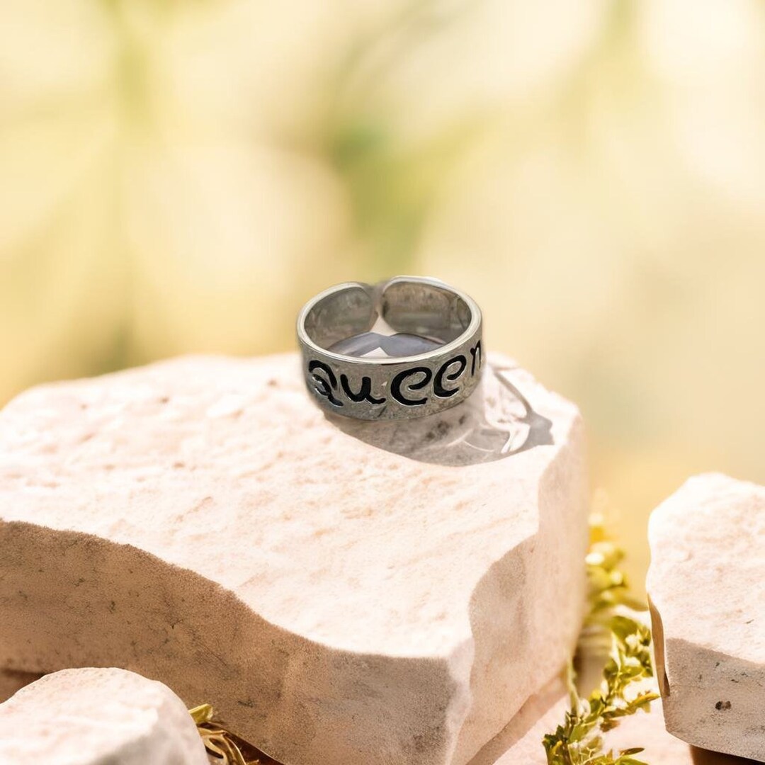 Queen Band Ring 5mm Width Engraved Open Band Ring 925 Sterling Silver Band Eternity Band for