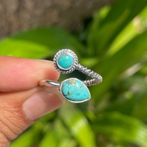 Genuine Tibetan Turquoise Ring , Silver 925 Handmade Statement Hippie Bohemian Ring Jewelry Gift For Her December Birthstone Ring