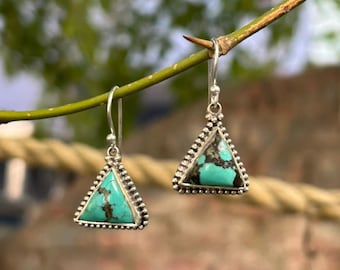 Pendientes de turquesa: pendientes colgantes bohemios de plata de ley 925