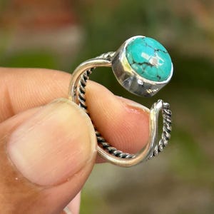 Authentic Tibetian Turquoise Ring 925 Solid Sterling Silver Handmade Statement Hippie Bohemian Ring Jewelry Gift For Her Free Size Ring