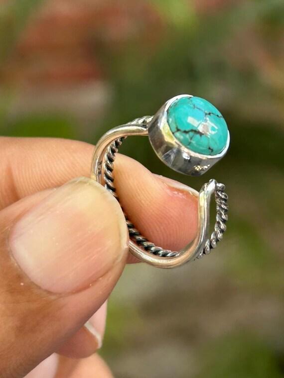 手作りチベットターコイズリング：925スターリングシルバーの 