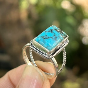 Authentic Tibetian Turquoise Ring 925 Solid Sterling Silver Handmade Statement Hippie Bohemian Ring Jewelry Gift For Her Free Size Ring