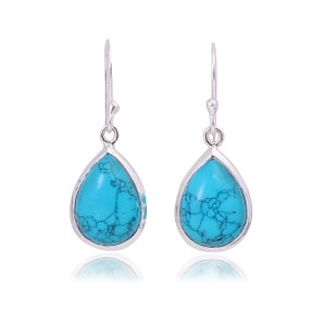 Turquoise Tear Drop Dangle Earring, Turquoise Earrings, Sterling Silver Dangly Turquoise Teardrop Earrings