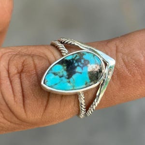 Authentic Tibetian Turquoise Ring Silver 925 Handmade Statement Hippie Bohemian Ring Jewelry Gift For Her December Birthstone Ring