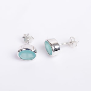 Aqua Chalcedoon oorbellen, edelsteen oorbellen, geboortesteen oorbellen, chakra stenen oorsieraden voor haar