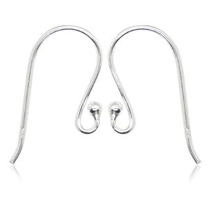 May include: Two silver-colored earring hooks with a curved design. Each hook has a small, round bead at the bottom. The hooks are displayed against a white background.