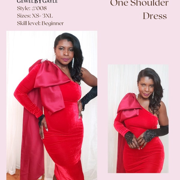 The Kaitlyn One Shoulder Dress  and top | XS to 3xl One shoulder cocktail stretch dress | PDF sewing pattern | A0, A4, US letter print