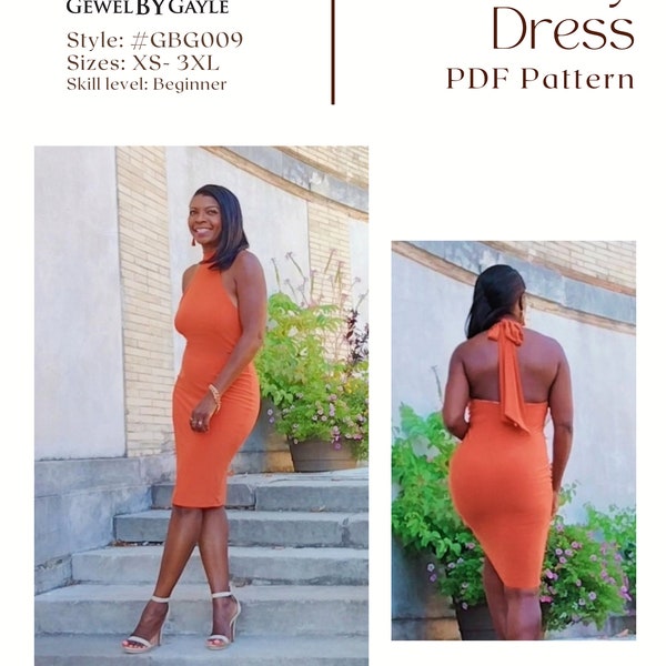 The Emily Halter Top Dress - PDF -XS - 3XL |  Bodycon Dress Sewing Pattern | Instant Download | Easy Digital PDF | Halter Neckline