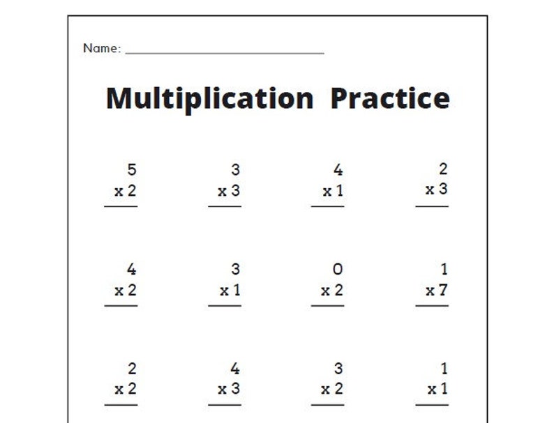 Single Digit Multiplication Worksheet Etsy