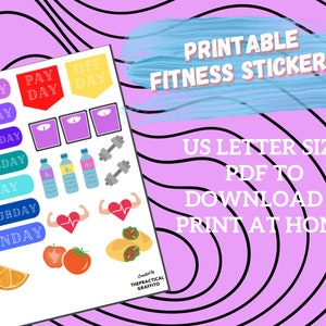 Planificador imprimible hoja de pegatinas de fitness tamaño carta us pegatinas de descarga digital, planificador imprimible, pegatinas de pérdida de peso, fitness