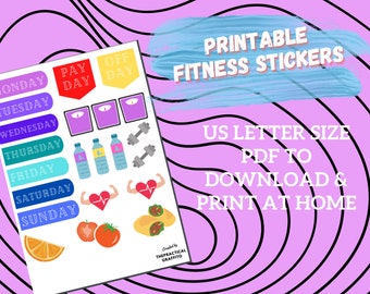 Printable planner fitness sticker sheet US letter size digital download stickers, Printable planner, weight loss stickers, fitness