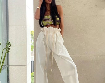 White denim pants oversized