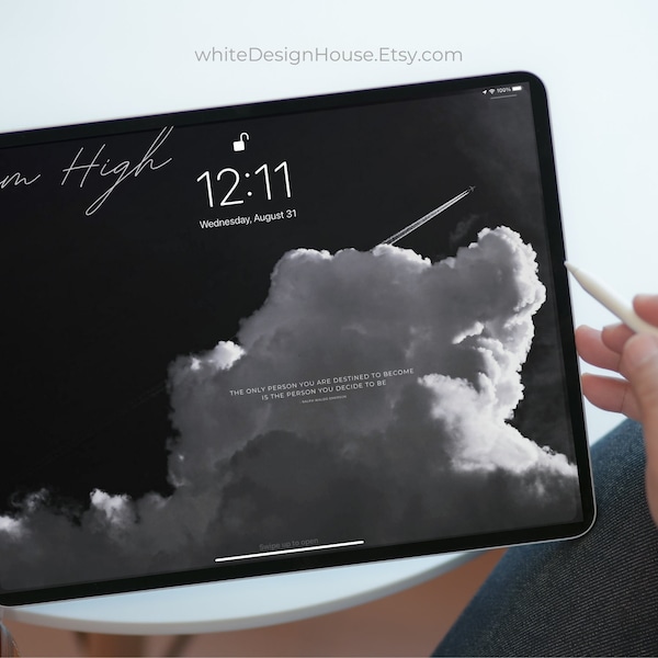 IPad wallpaper - digital art download - Black & White Cloud Sky - quote art - iPad Pro 2732 x 2048 pixels