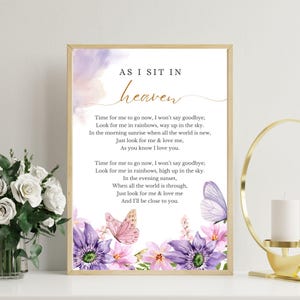 Panneau imprimable As I Sit in Heaven, Impression papillon, Décoration de table commémorative, Impression de deuil, In Loving Memory, souvenir commémoratif, Deuil