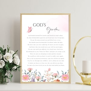 Stampabile commemorativo del Giardino di Dio, poesia funebre, ricordo di celebrazione della vita, biglietto di condoglianze, regalo per il dolore, cartello "In amorevole ricordo", tavolo della memoria