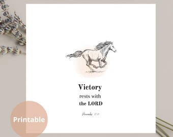 Bible Sketch Animal Print Horse Wall Art Square Poster Proverbs 21:31 Victory rest with the Lord Equestrian Gift Christian Horse Lover Gift