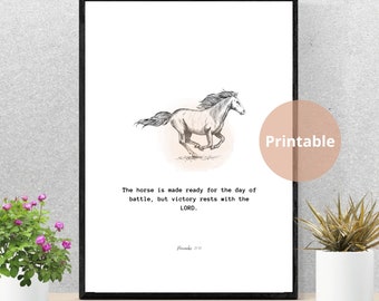 Proverbs 21 31 The horse is made ready for the day of battle Wall Art | Horse Printable | Scripture Wall Art | Horse Portrait Wall Art Decor