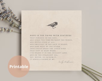 Emily Dickinson 'Hope is the thing with feathers' Print, Bird Illustration (Digital Download)