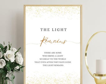 The Light Remains Printable, Funeral Poem, Class Reunion Memorial Table Sign, Sympathy, Bereavement Printable, Condolences, In Loving Memory