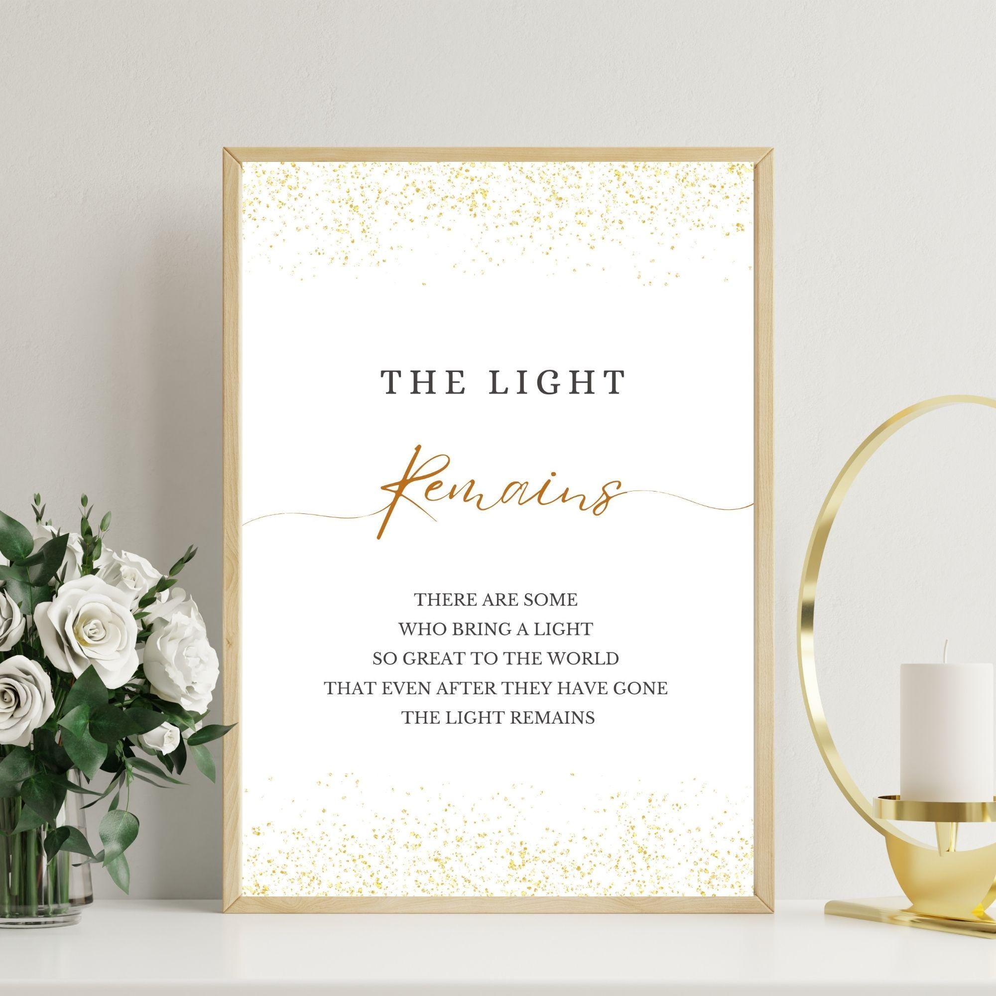 The Light Remains Printable, Funeral Poem, Class Reunion Memorial Table ...