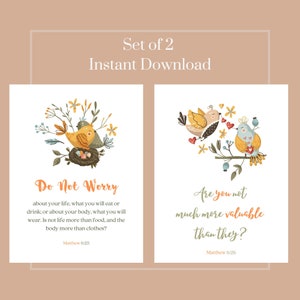 Matthew 6:25-26 Do not worry Christian Set of 2 Bible Verse Printable Wall Art | Instant Digital Download | Nursery Decor | Thanksgiving Art