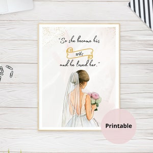 Genesis 24:64 Also wurde sie seine Frau und er liebte sie, christlicher Vorschlag Karte, Hochzeitsdruck, christliche Hochzeit, Jubiläumsgeschenk für sie