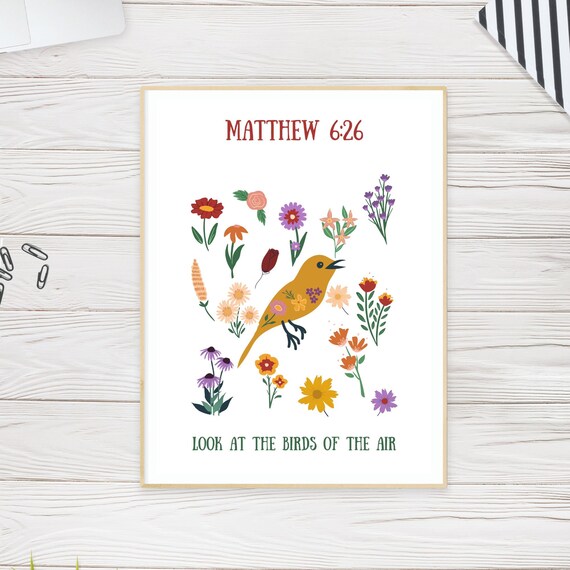Matthew 6:26 Look at the birds of the air | Instant Digital Download | Printable Christian Wall Art | Bible Verse Decor | Modern Scripture