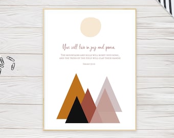 Isaiah 55:12 You will live in joy and peace Bible Verse  Wall Art | Scripture Digital Printable Download | Minimalist Decor | Baptism Gift