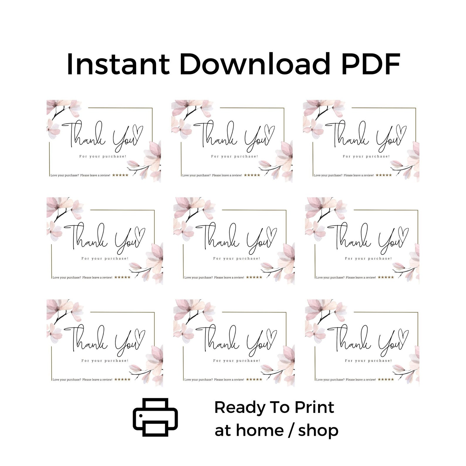 Thank You for Your Purchase Card Ready to Print PDF 8.5 - Etsy