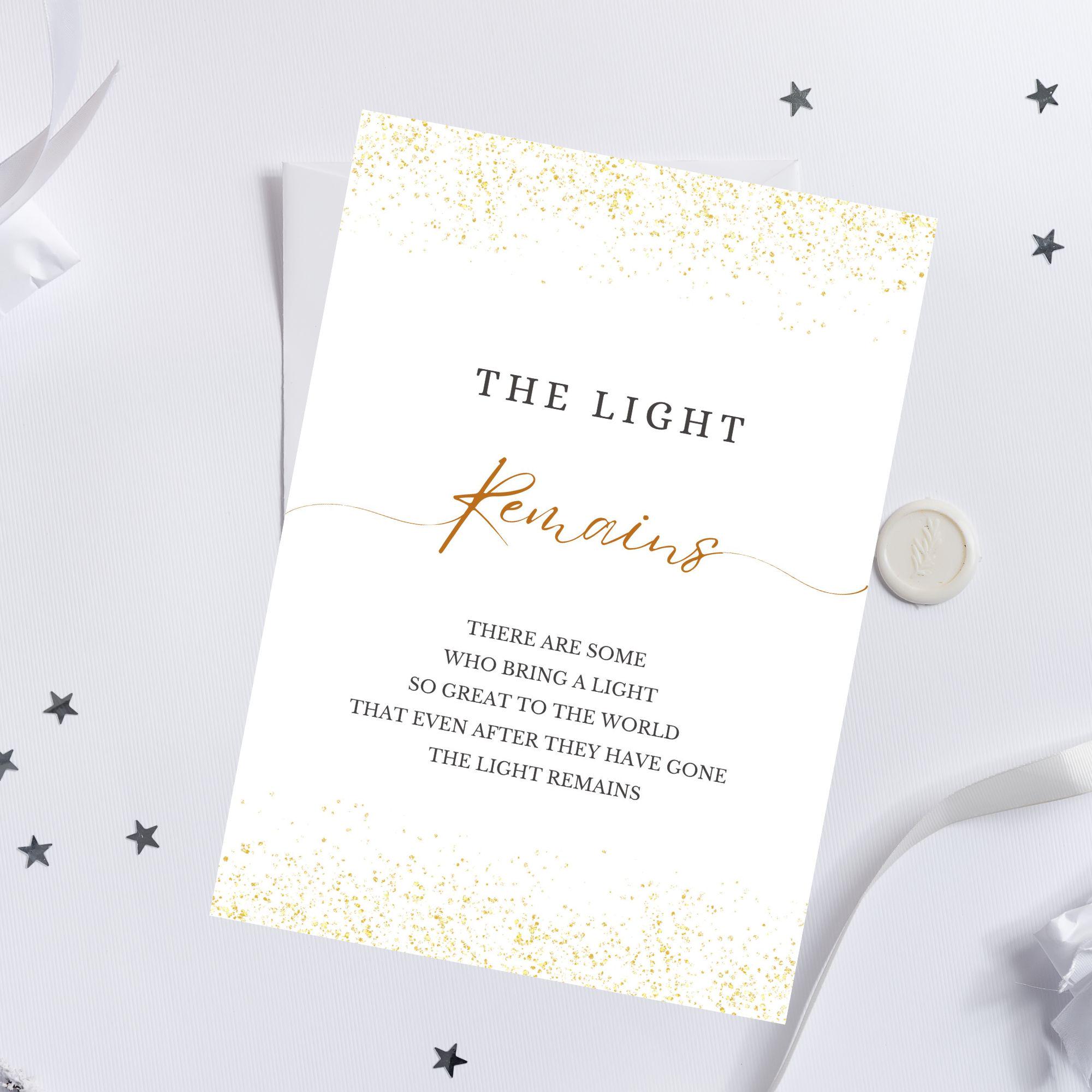 The Light Remains Printable, Funeral Poem, Class Reunion Memorial Table ...