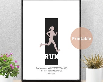 Christian Running Art, Hebrews 12:1, Women's Scripture Poster (Digital Download)