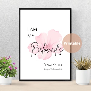 Song of Solomon 6:3 I am my beloved&#39;s Dodi Li Hebrew Wall Art | Jewish wedding Print | Scripture Printable | Positive I am affirmations