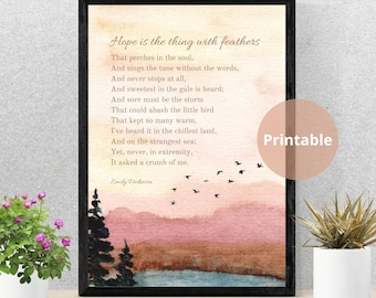 Emily Dickinson Poem Print, Watercolor Bird Art (Digital Download)