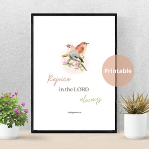 Philippiens 4 Réjouissez-vous dans le Seigneur toujours Nursery Bible Verse Wall Art, Christian Scripture Printable, Homeschool Decor, Baby Shower gift