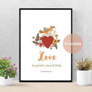 1 Corinthians 13 Love is patient Love is kind Printable Wall Art, Bible Verse Digital Download, Christian Printable for kids, Nursery Decor