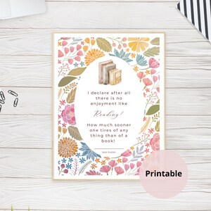 Jane Austen Quote, Pride and Prejudice Book Quotes, Floral Print Wall Art, Literary Art, Book Lover Gift, Literary Teacher Gift, Book Nook