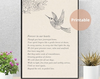 Hummingbird Memorial Poem Print, Hope Sympathy Gift, Funeral Wall Art (Digital Download)