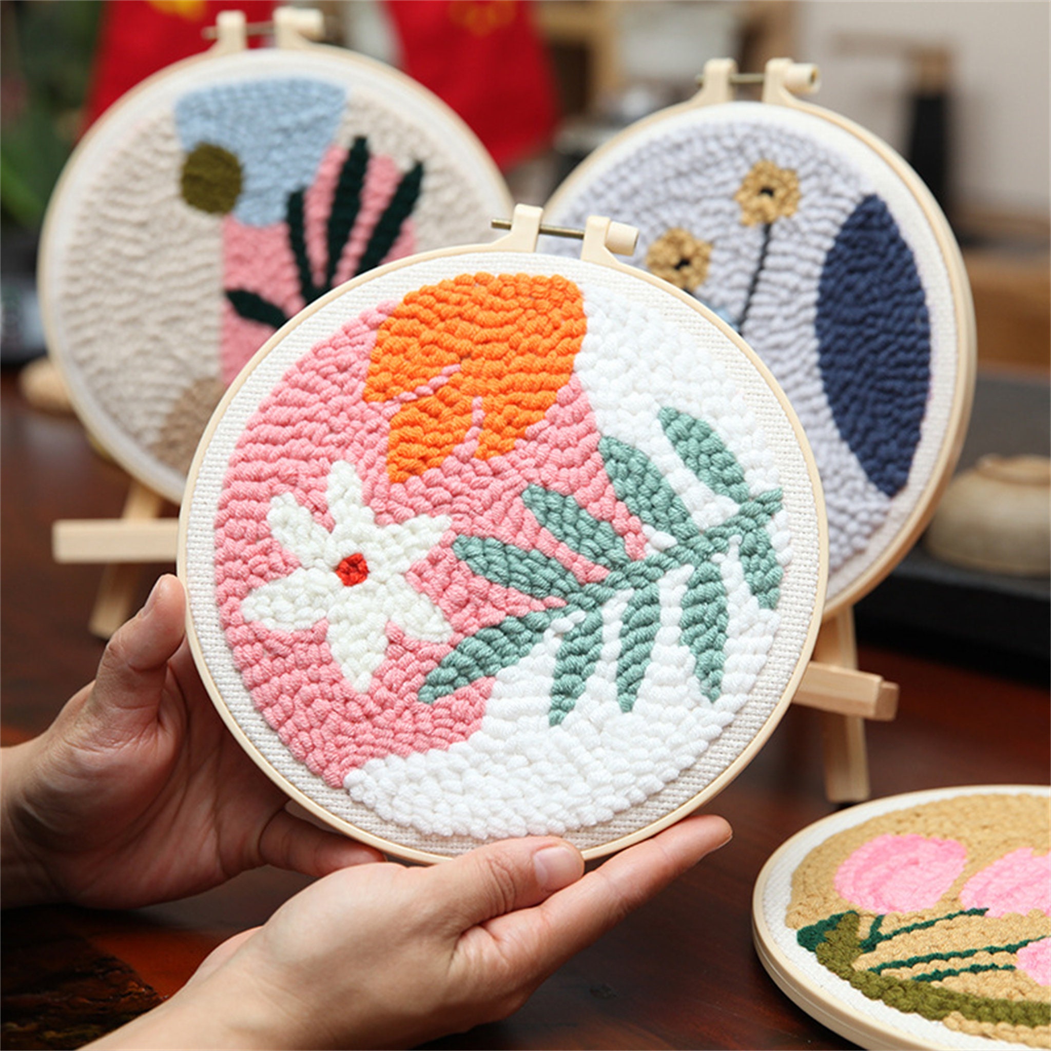 Scenery Pattern Punch Needle Embroidery Starter Set With Yarn DIY Craft Kit  Magic Tufting Embroidery Kit