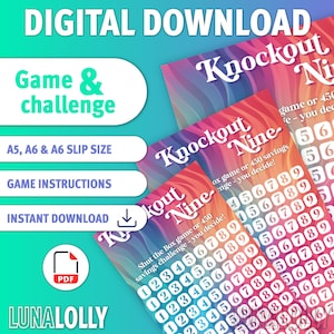Cyfrowy Knockout Nine Savings Challenge Tracker | Gra Shut the Box | A5 A6 | Pobieranie cyfrowe