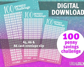 100 Penny Challenge | Savings Challenge Tracker | A5 A6 Cash Envelope Insert Digital Download
