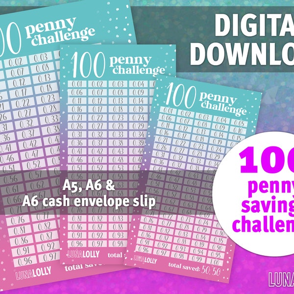 100 Penny Challenge | Savings Challenge Tracker | A5 A6 Cash Envelope Insert Digital Download