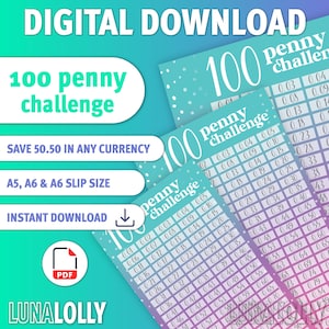 100 Penny Challenge | Savings Challenge Tracker | A5 A6 Cash Envelope Insert Digital Download
