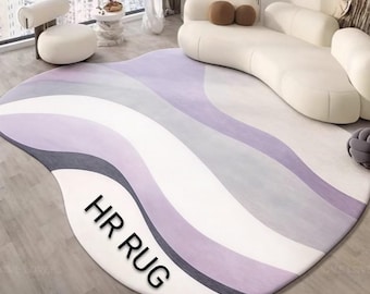Abstract Wave Area Rug, Pastel Purple Grey, Irregular Shape5x8 tufted