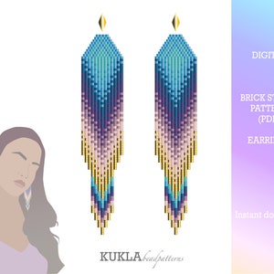 Gradient Blue Pink Gold beaded earring pattern Brick Stitch Fringe earrings pattern Brick Stitch Earrings Pattern PDF Cool Earrings Patterns