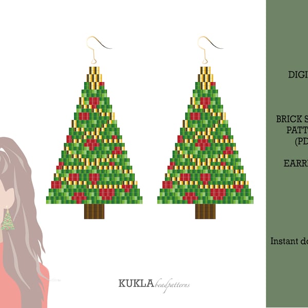Christmas Tree Beaded Earrings Pattern: Brick Stitch (PDF)